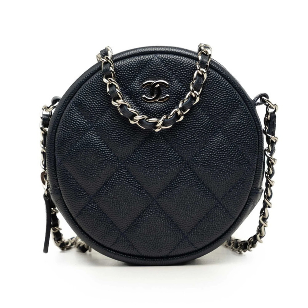 Chanel Coco Mark Matelassé Crossbody Round Chain Shoulder Bag, Dark Navy Silv...